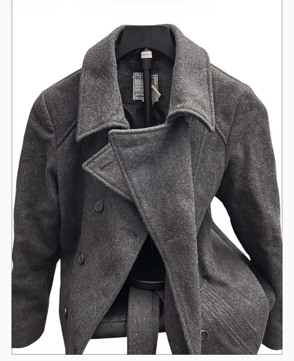 Old Navy Grey Wool Blend Double Breasted Pea Coat